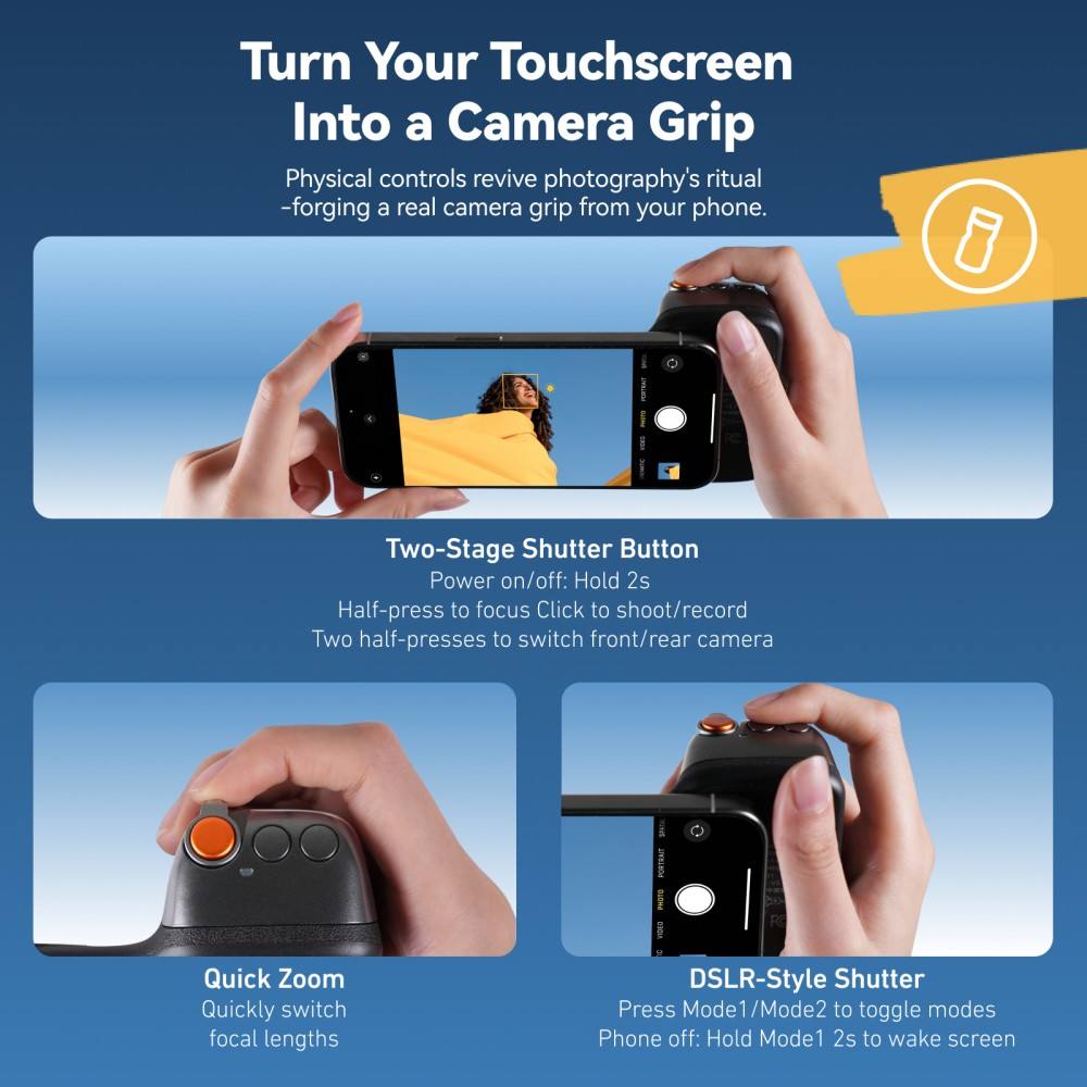 ShotGrip Magnetic Camera Grip with Wireless Shutter for Smartphones |  Black