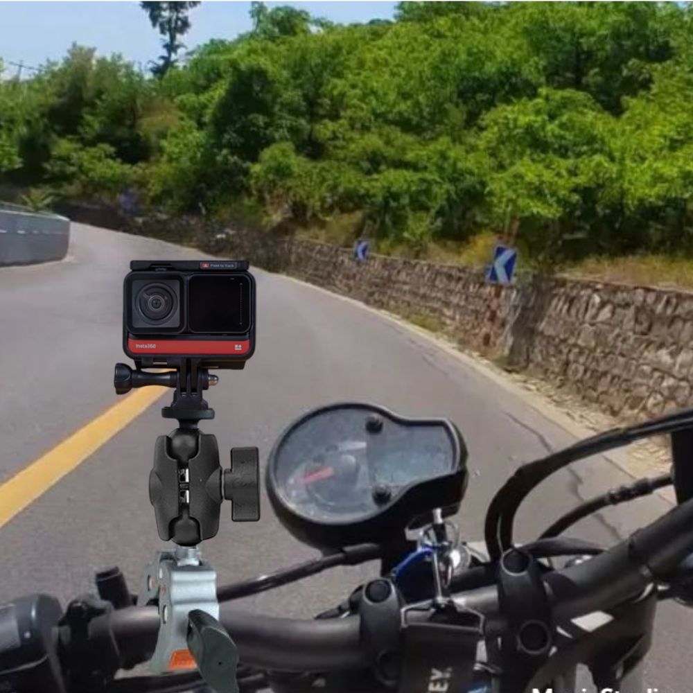 action camera mount, bike camera mount, handlebar camera mount, aluminium clamp mount, motorcycle camera mount, go pro handlebar mount, double clamp mount, double clamp bike mount, double clamp full aluminium mount