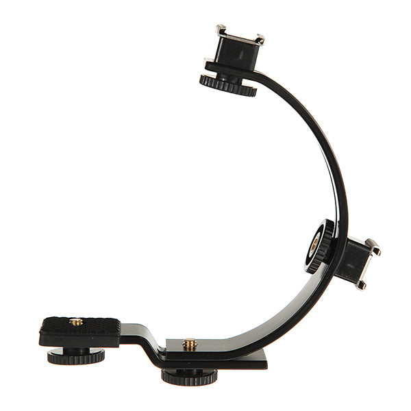 C ShapedDual Hot Shoe Mount Bracket ForNikon Canon Sony Pentax DSLR Camera or Camcorder Accessory Like LED Video Light,Microphone,Monitor,Flash