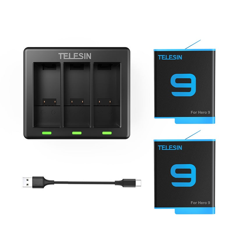 Telesin 2-Pack Replacement Battery Charger Kit for Go Pro Hero 11/10/9 Black