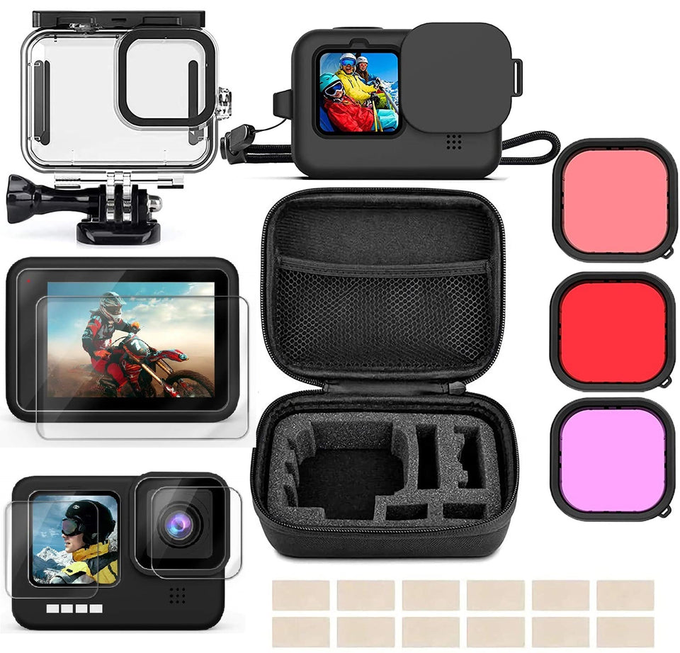 Yantralay Hero 11/10/9  Black Waterproof Case Silicone Cover Screen Guard Lens Filter Set Case Accessories Kit