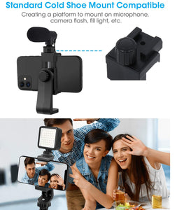 360° Rotating Vertical Phone Tripod Holder With Cold Shoe Mount