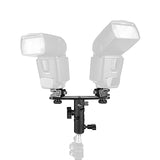 Dual Flash Bracket Hot Shoe Speedlight Stand Umbrella Holder Light Stand Mount 1/4'' to 3/8'' Compatible With Studio Video DSLR Camera