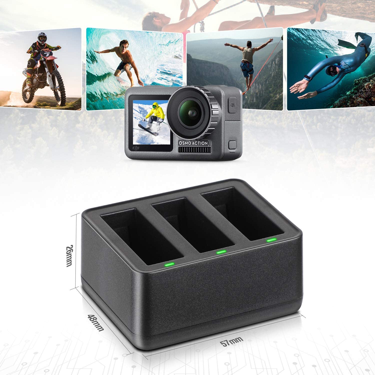 3 Channel Battery Charger for DJI Osmo Action Camera