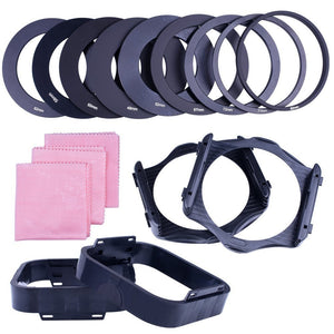 Complete 24 Pcs Square Color ND Filter Kit + Graduated ND Filters + Carrying Case + Neck Strap With Bundle Holder Adaptor Ring Lens Hood Cleaner Strap for DSLR Cameras