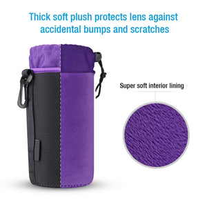 Pack Of 4 Thick Velvet Protective Neoprene Lens Case Pouch Set for DSLR Camera Lens Includes Small, Medium, Large & Extra Large Pouches