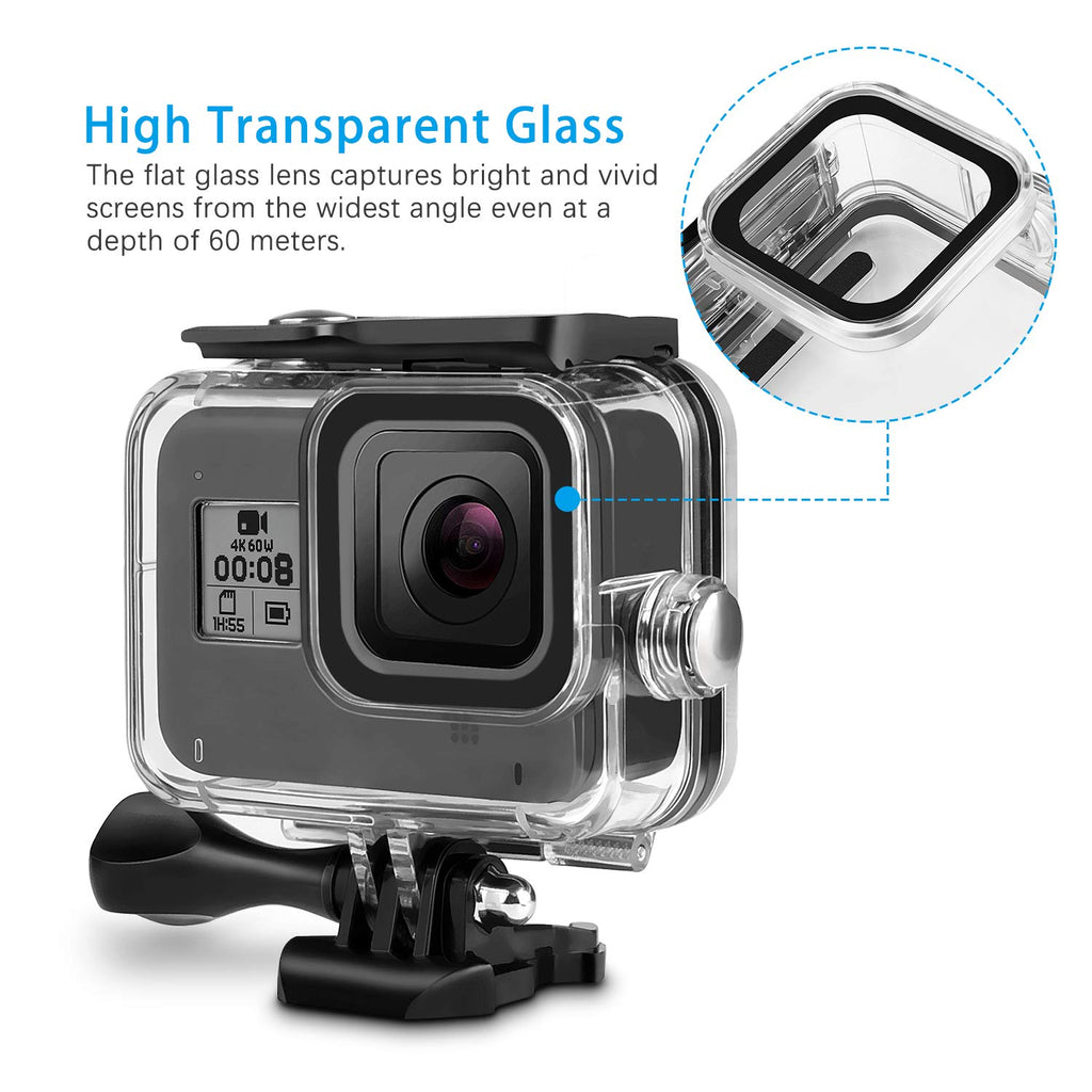 60M Underwater Waterproof Protective Housing Casewith Quick Release Mount and ThumbscrewCompatible With gopro Hero 8 Action Camera