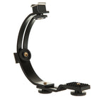 C ShapedDual Hot Shoe Mount Bracket ForNikon Canon Sony Pentax DSLR Camera or Camcorder Accessory Like LED Video Light,Microphone,Monitor,Flash