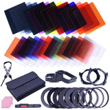 Complete 24 Pcs Square Color ND Filter Kit + Graduated ND Filters + Carrying Case + Neck Strap With Bundle Holder Adaptor Ring Lens Hood Cleaner Strap for DSLR Cameras