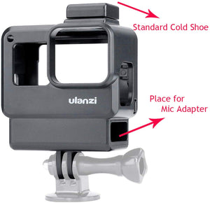 Ulanzi V2 Vlogging Housing Case with Cold Shoe Mount for Microphone,LED Light Compatible with GoPro Hero7/6/5 Black Action Camera
