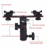 Dual Flash Bracket Hot Shoe Speedlight Stand Umbrella Holder Light Stand Mount 1/4'' to 3/8'' Compatible With Studio Video DSLR Camera