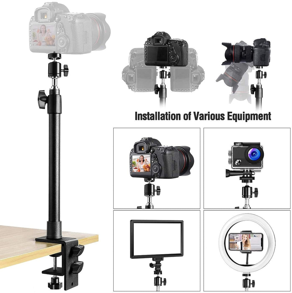 Tabletop Camera Ring Light Vlogging Live Video Streaming Stand with 1/4" Screw Adjustable upto 16.1-25.6 inches/41-65 Cms