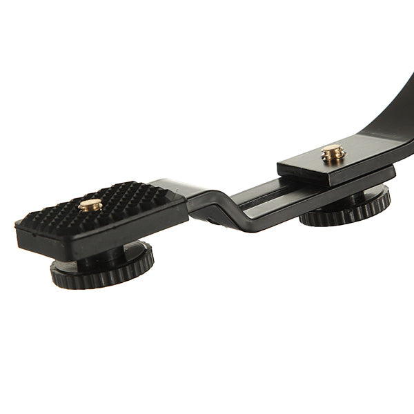 C ShapedDual Hot Shoe Mount Bracket ForNikon Canon Sony Pentax DSLR Camera or Camcorder Accessory Like LED Video Light,Microphone,Monitor,Flash