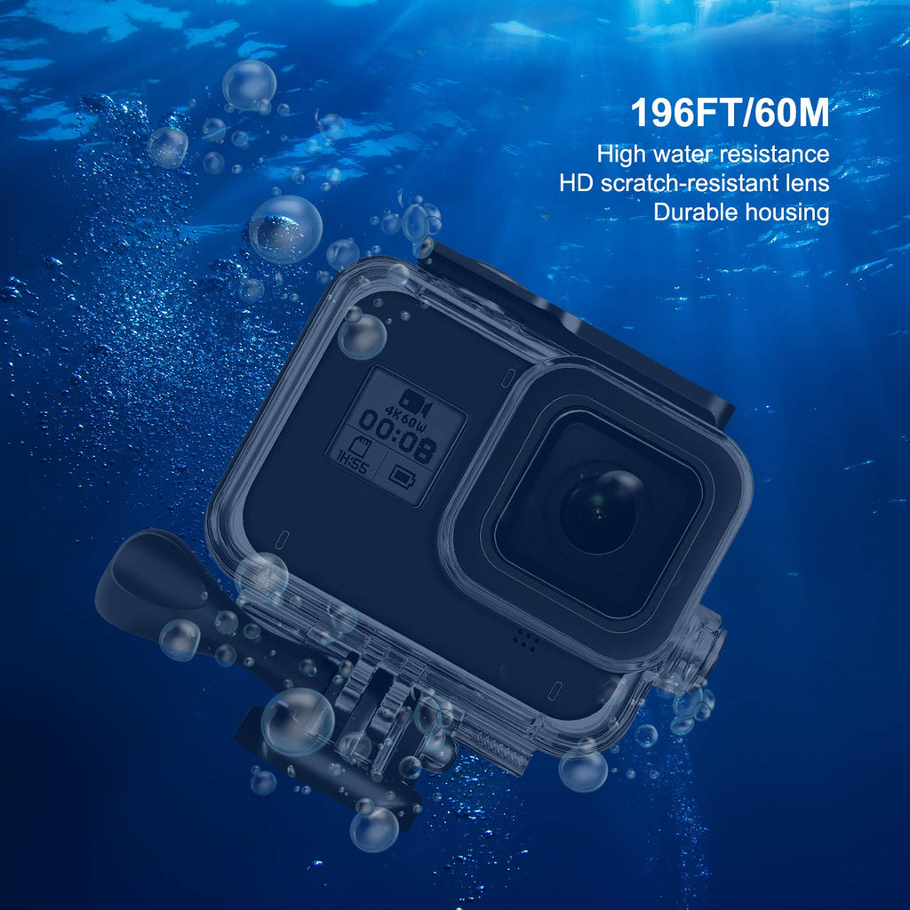 60M Underwater Waterproof Protective Housing Casewith Quick Release Mount and ThumbscrewCompatible With gopro Hero 8 Action Camera