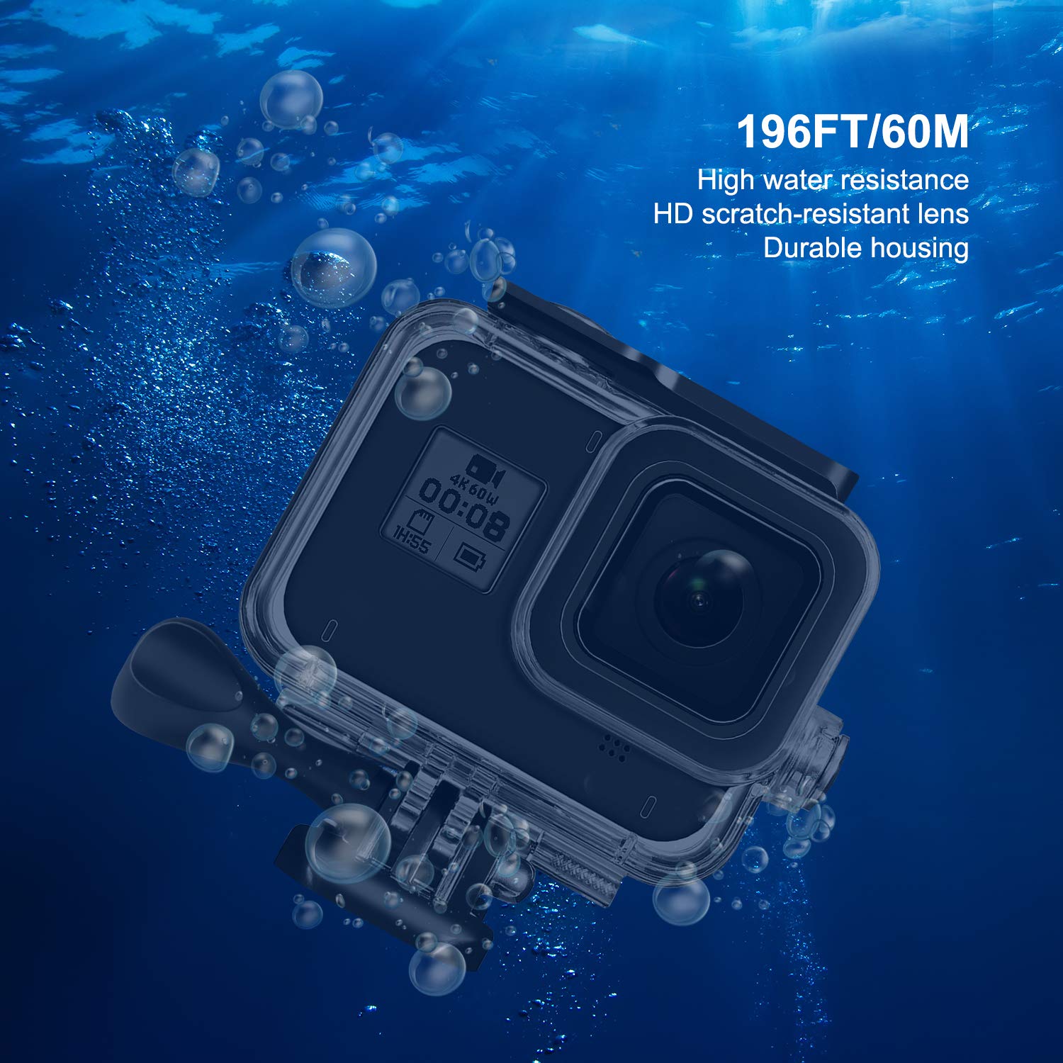 60M Underwater Waterproof Protective Housing Casewith Quick Release Mount and ThumbscrewCompatible With gopro Hero 8 Action Camera