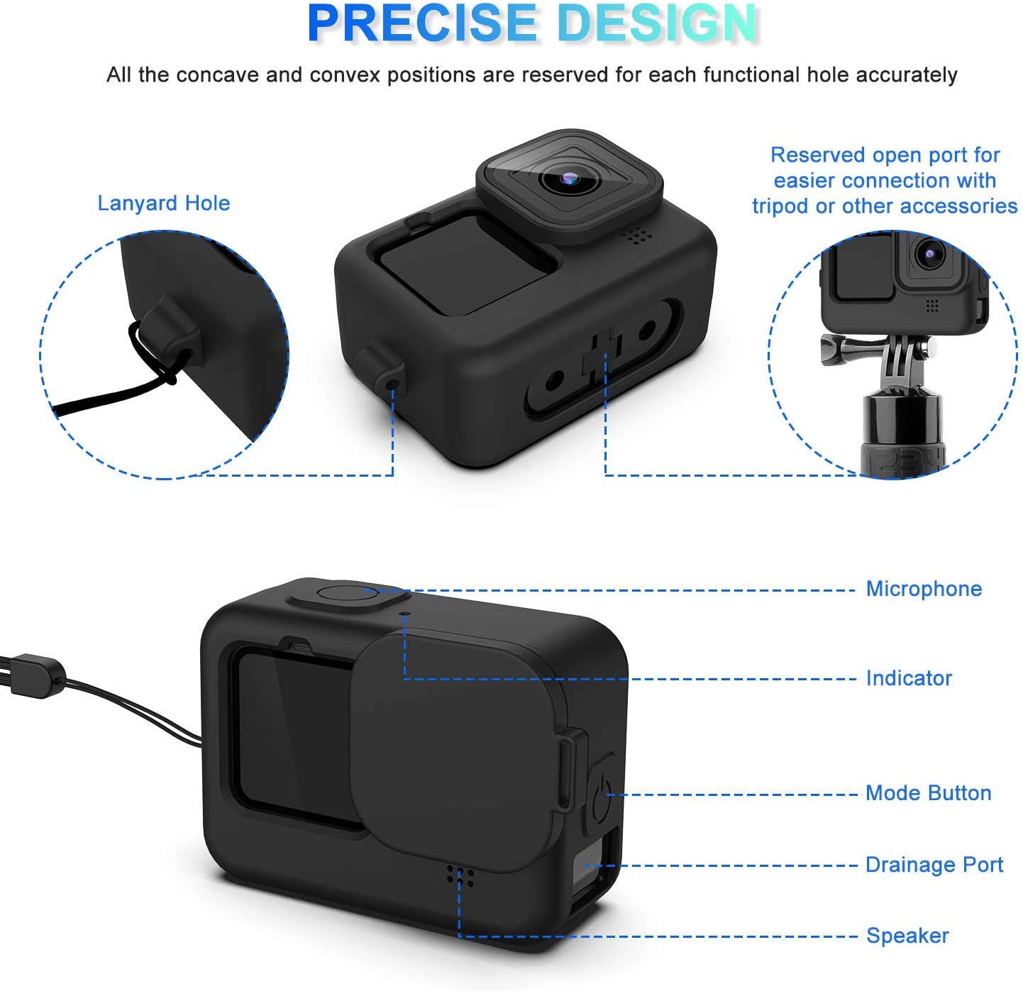 Silicone Lanyard Protective Cover & Silicone Lens Cap For GoPro Hero 9 Black