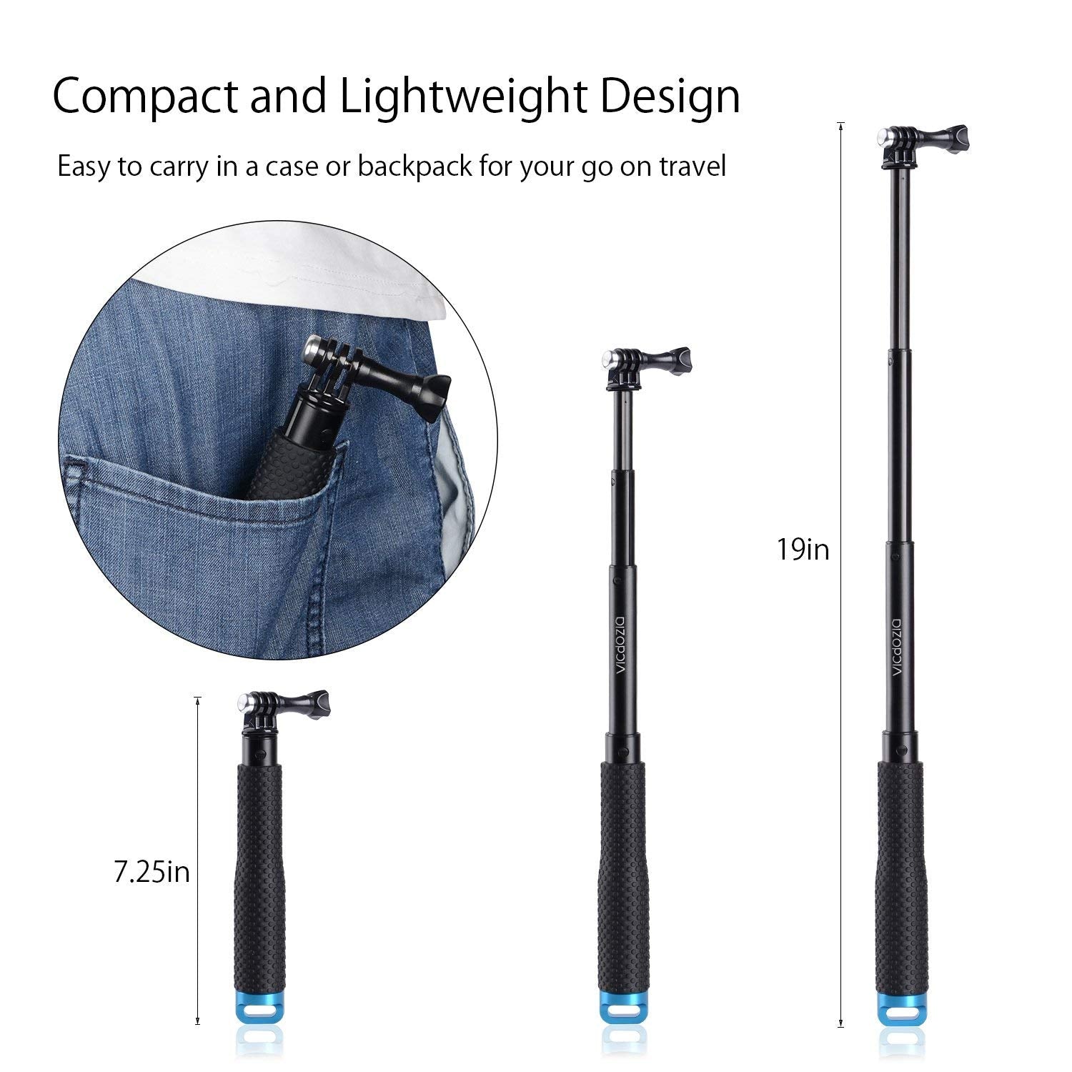 17 Inch Monopod Selfie Stick For GoPro Hero 13/12/11/10/9 & Other Action Cameras