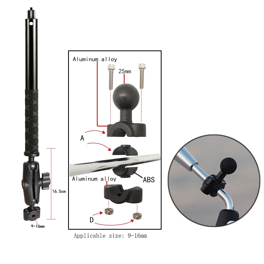 Bike Camera Mirror Mount Bracket with 1/4 Metal Stand for Action Cameras